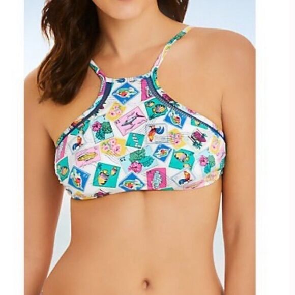 VERA BRADLEY Cuban Stamps Hi-Neck Bikini Top - Size Large 12/14 - Picture 1 of 7